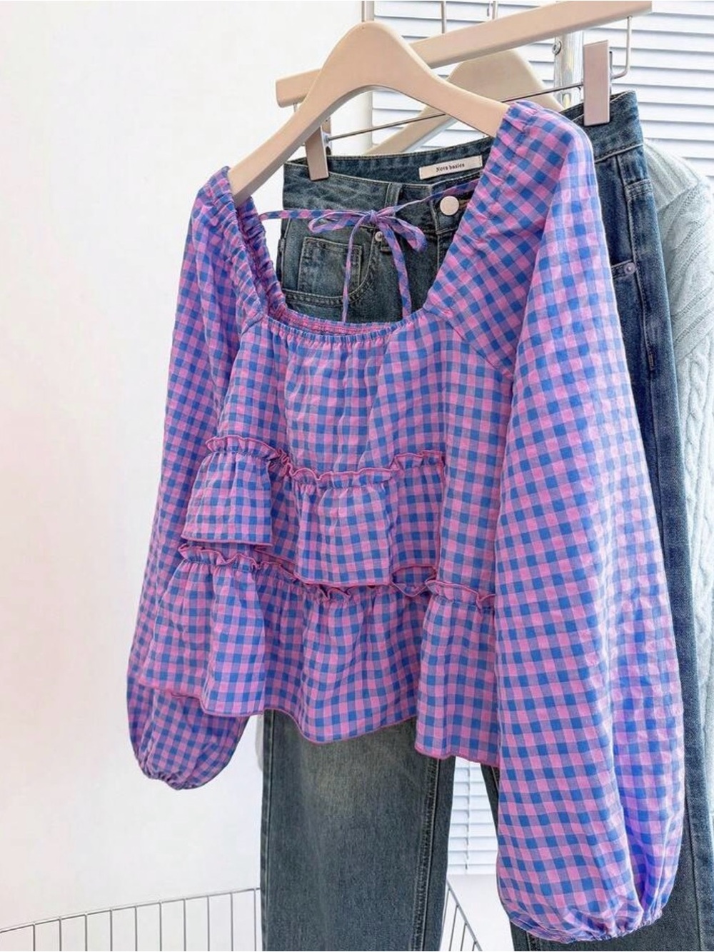 NWOT Ruffle Top Blue & Pink XL